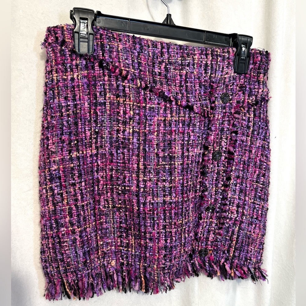 💜💜ZARA PURPLE MULTI METALLIC TEXTURED WEAVE TWEED SKIRT-💜💜NWT - Picture 16 of 16